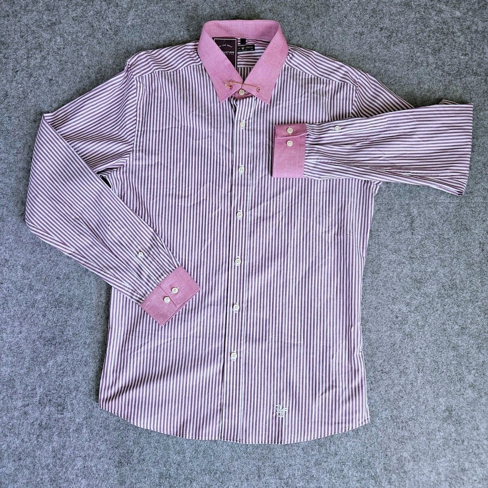 Lords & Fools Paris Mens XL Striped Safety Pin Collar Dress Shirt Mauve Purple